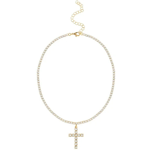 Jessica Simpson Women's Crystal Cubic Zirconia Cross Necklace | Walmart (US)