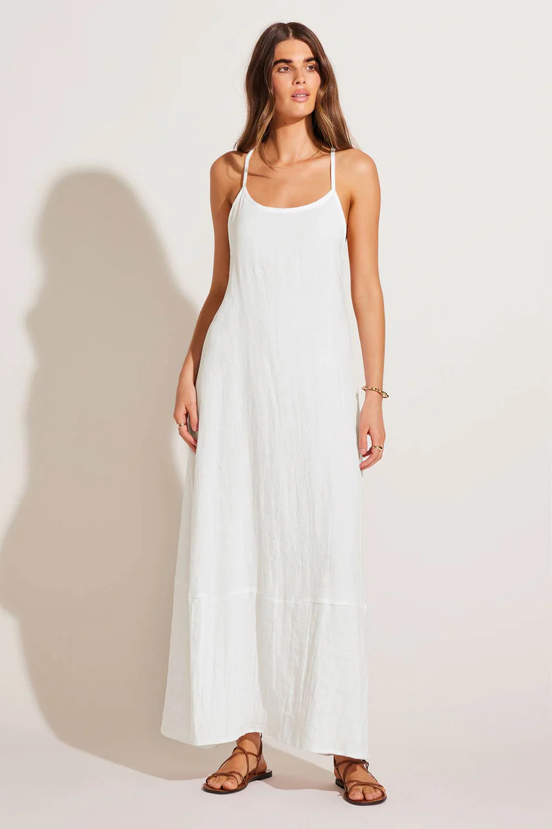 Vitamin A Mari Maxi Dress White Crinkle Linen | Vitamin A Swim