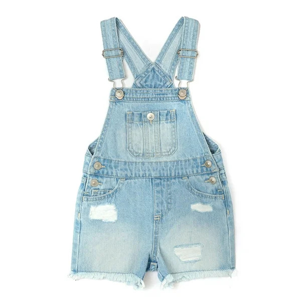 Wonder Nation Toddler Girls Destructed Denim Shortall, Sizes 2 Toddler-18 Months | Walmart (US)