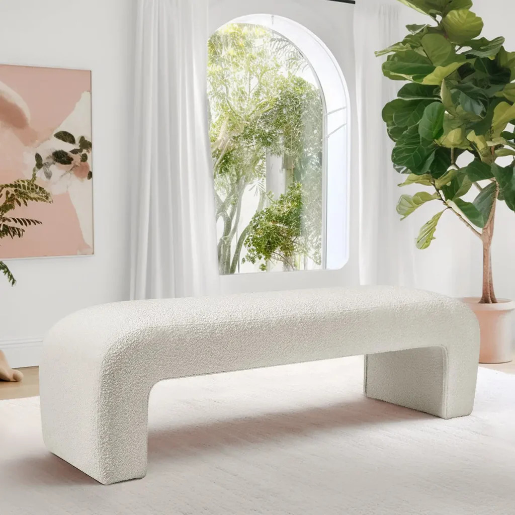 Lily 60" Modern Beige Boucle Waterfall Bench | Pop Maison