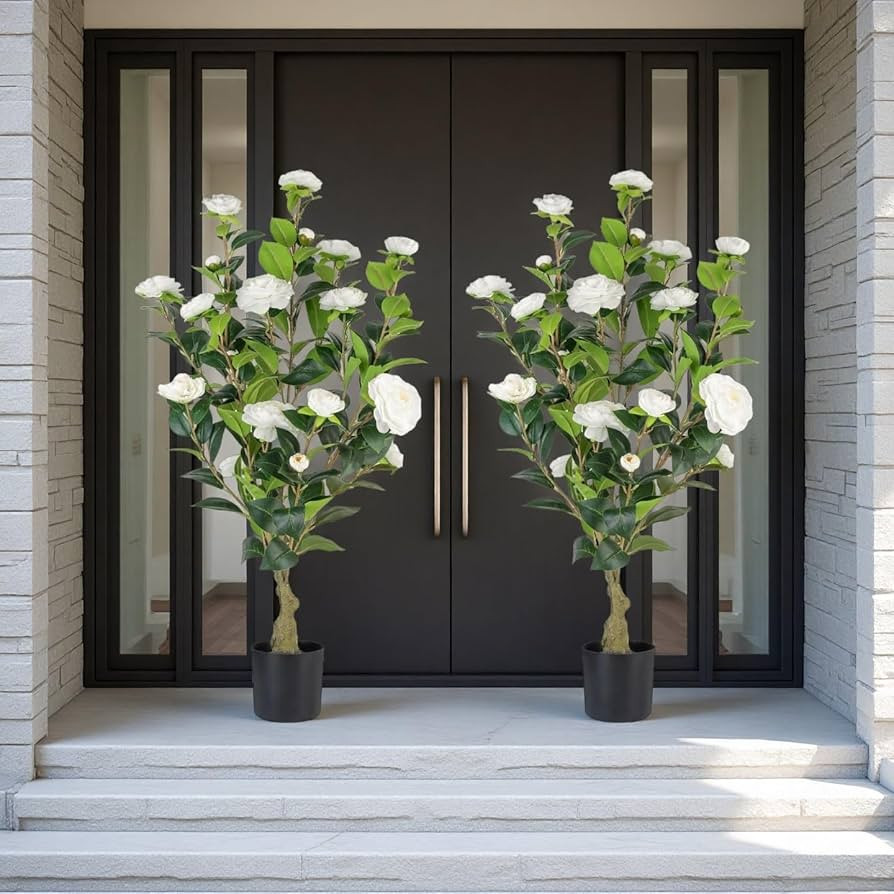 Artificial Camellia Tree 2 Pack, 3FT Faux Camellia Plant in Pot, 36 inch Fake Potted Camellia Flo... | Amazon (US)