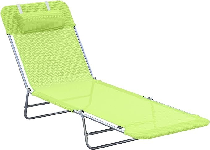 Outsunny Portable Sun Lounger, Lightweight Folding Chaise Lounge Chair w/Adjustable Backrest & Pi... | Amazon (US)