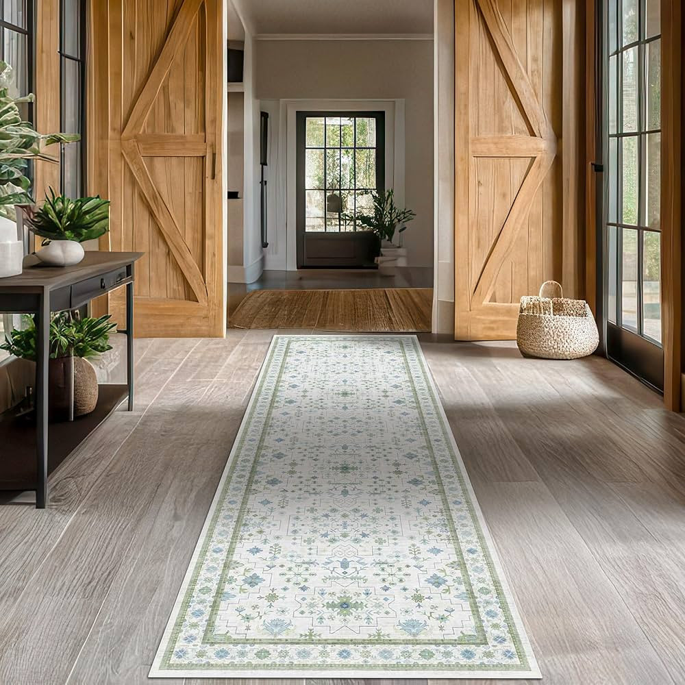 Oushak Wide Hallway Runner Rug 2'6"x8' - Vintage Turkish Floral, Washable Low Pile Non Slip Extra... | Amazon (US)