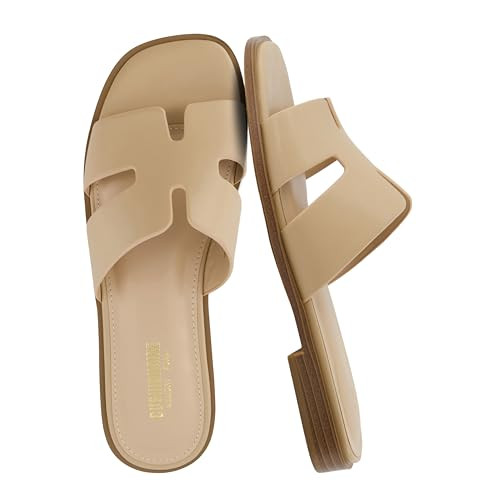 CUSHIONAIRE Voyage Cutout Strap Slides for Women, Slip On Summer Flats, Trendy Footwear, Comfortable Vacation Style Sandals for Women 2025, TAN 7 | Amazon (US)