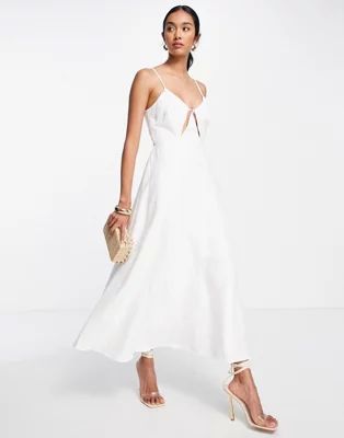 ASOS Edition linen cami midi dress with cut-out detail in white | ASOS (Global)