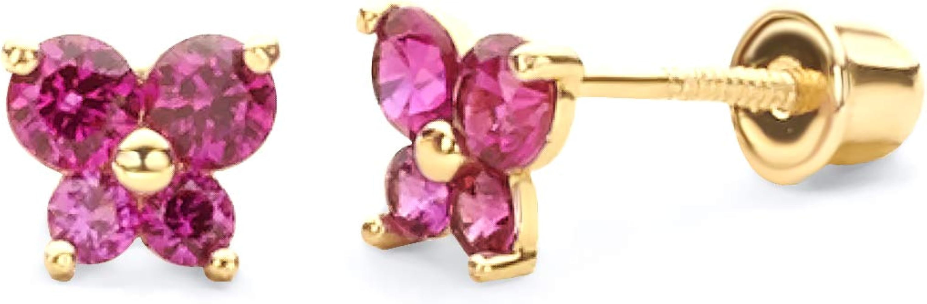 14k REAL Yellow Gold Butterfly Stud Earrings with Screw Back- 12 Different Color Available | Amazon (US)