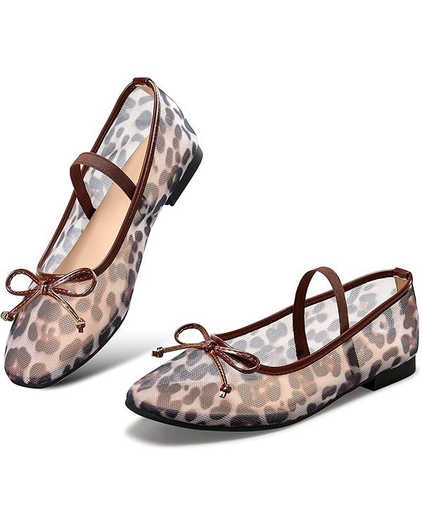 Ballet Flats with Bow Square Toe Ballerina Flats Slip on Bowknot Flat Shoes for Women Dressy Comf... | Amazon (US)