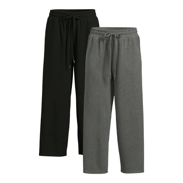 Time and Tru Women's Super Soft Hacci Cropped Wide-Leg Pants, 24” Inseam, 2-Pack, Sizes XS-XXL | Walmart (US)