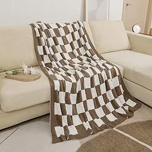 bearberry Fuzzy Checkerboard Grid Throw Blanket Soft Cozy Warm Microfiber Bed Blanket Decor for C... | Amazon (US)