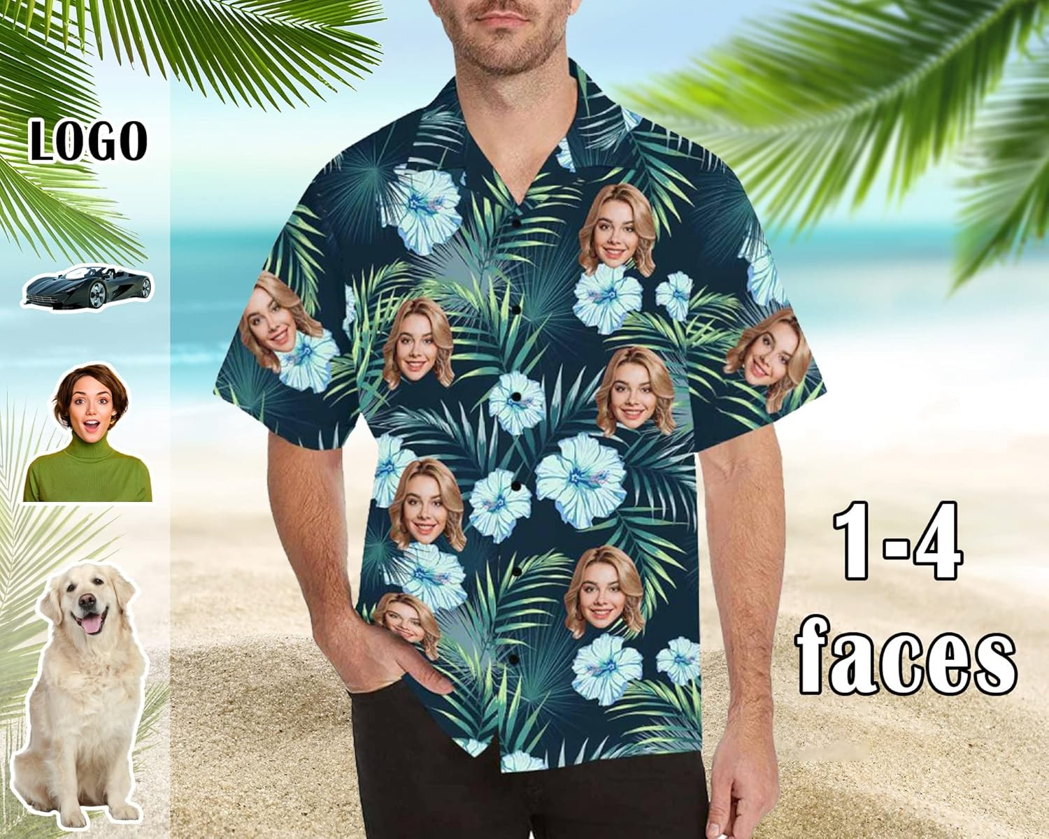 Custom Tropical Floral Hawaiian Shirt with Face for Men Personalized BF Husband’s Photo Men Aloha Be | Amazon (US)