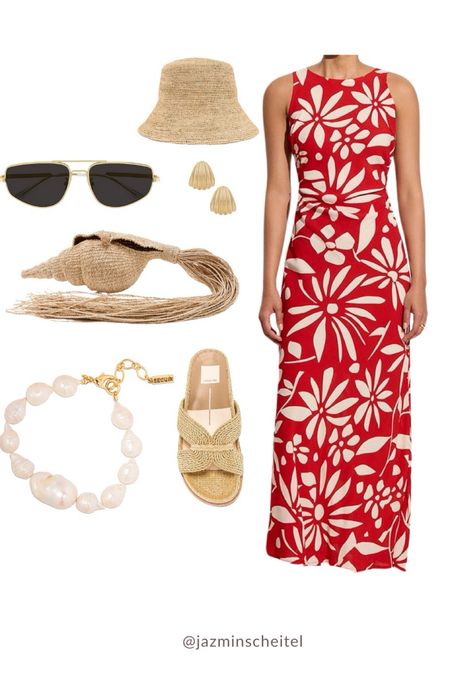 Summer Mexico outfit. Coastal casual. 
Red patterned maxi dress. 2024 trends

#LTKSeasonal