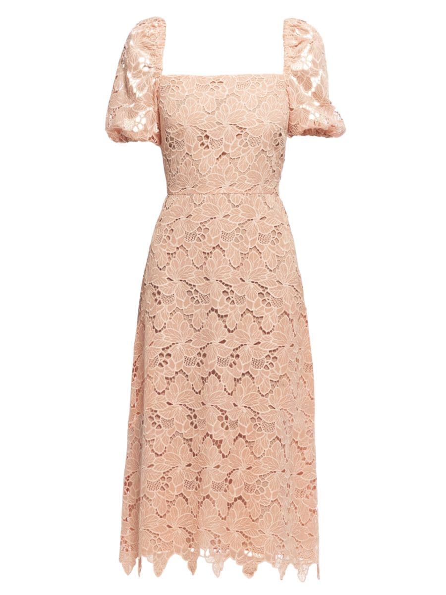 Tasha Floral Lace Puff-Sleeve Midi-Dress | Saks Fifth Avenue