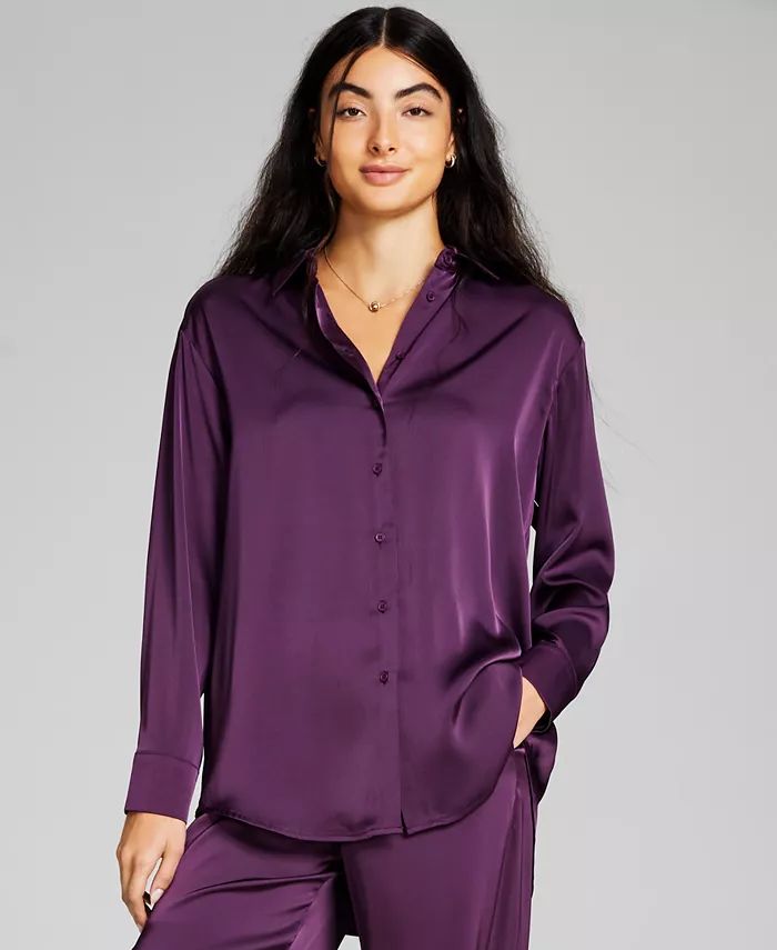 And Now This Women's Satin Collared Long-Sleeve Shirt & Reviews - Tops - Women - Macy's | Macys (US)