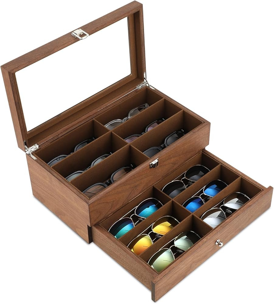 Wooden Sunglasses Organizer Box, Eyewear Display Eyeglass Case, Glasses Storage Box Sunglass Hold... | Amazon (US)