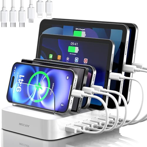 MSTJRY Charging Station for Multiple Devices : 6 Port USB Charger Stations - Family Multi-Device Organizer Charging Dock - Designed for iPhone iPad Android Cell Phone Tablet and Electronic, White | Amazon (US)