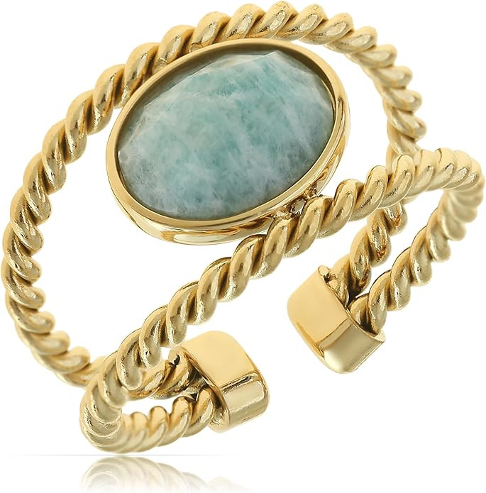 Made by Nami Adjustable Gold Plated Gemstone Ring for Women Handmade Boho Stacking Rings Chunky O... | Amazon (US)