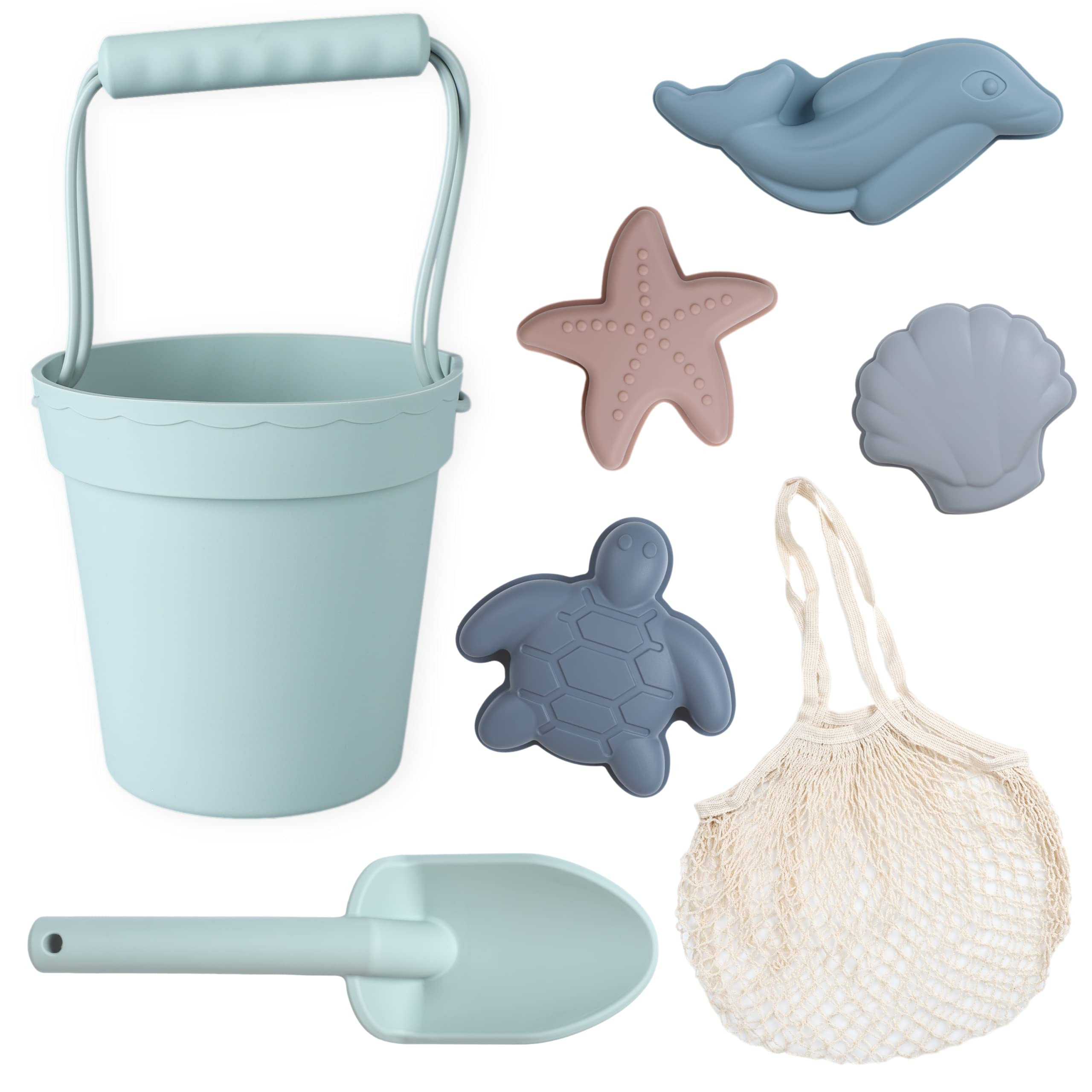 Amazon.com: BLUE GINKGO Silicone Beach Toys - Modern Baby Travel Friendly Beach Set | Bucket, Shovel | Amazon (US)