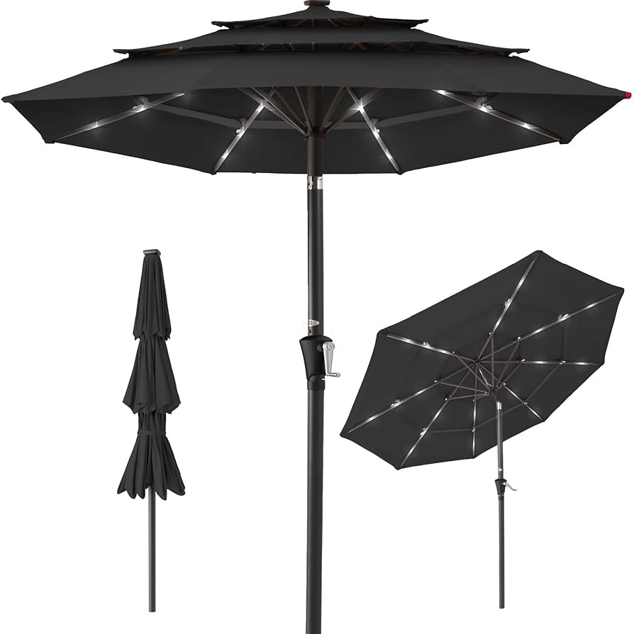 Best Choice Products 10ft 3-Tier Solar Patio Umbrella, Outdoor Market Sun Shade for Backyard, Dec... | Amazon (US)