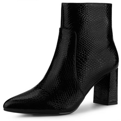 Allegra K Women's Pointed Toe Snake Print Chunky Heel Ankle Boots Rose Gold 9.5 | Target