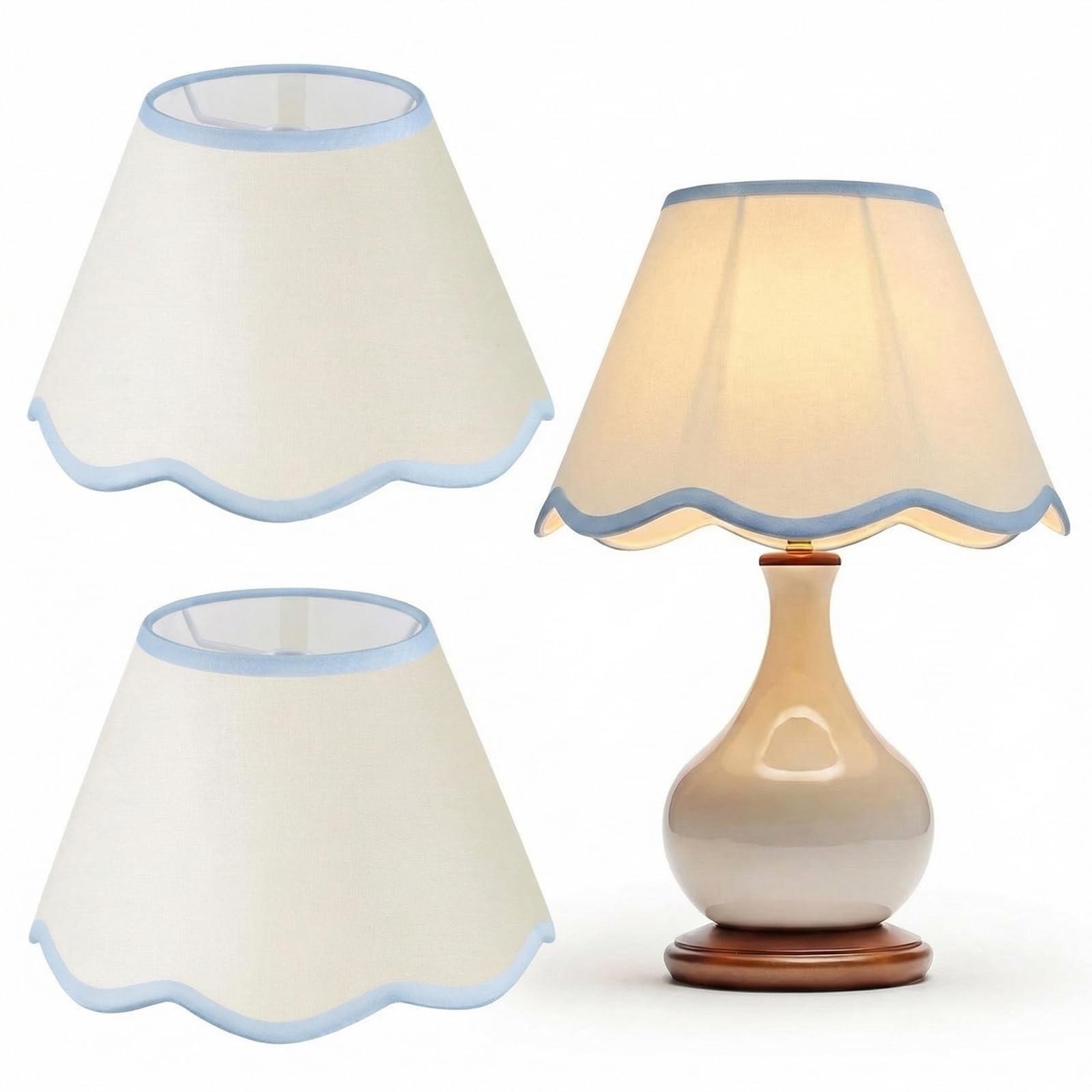 VIHOSE 9.4'' Bottom x 5.9'' High x 5.1'' Top Set of 2 Beige Lamp Shade with Petal Edge, Fabric Ch... | Amazon (US)