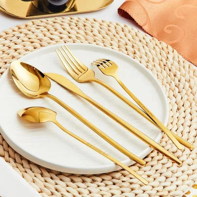 30-Piece Stainless Steel Flatware Set For 6, 18/10 Golden Cutlery Set With Mirror Polish, Includes Spoons Forks Knives, Dishwasher Safe Luxury Dinnerw | Wayfair North America