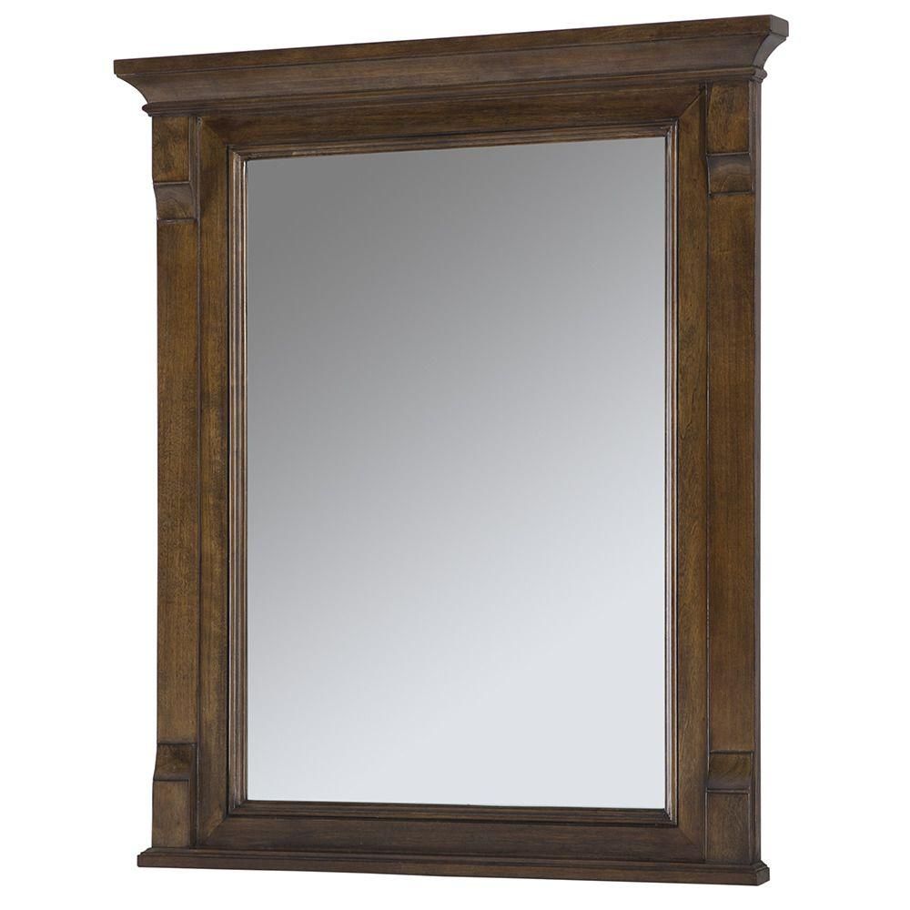 Home Decorators Collection Creedmoor 26 in. W x 31 in. L Single Wall Hung Mirror in Walnut, Brown | The Home Depot