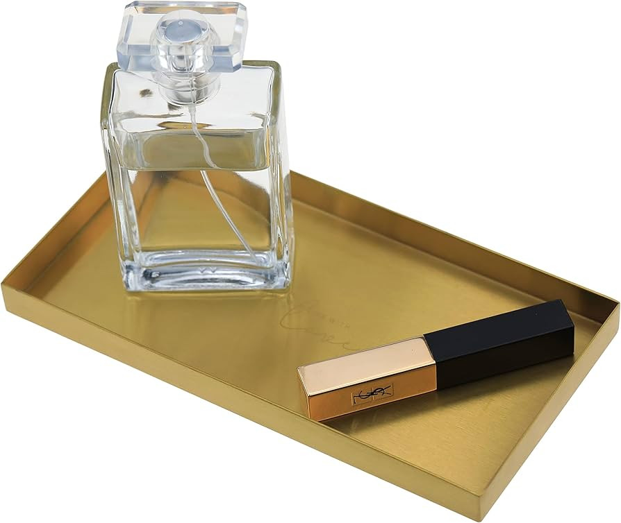 Freelove Sanding Gold Metal Vanity Tray Lettering, Perfume Organizer Jewelry Holder Makeup Dish C... | Amazon (US)
