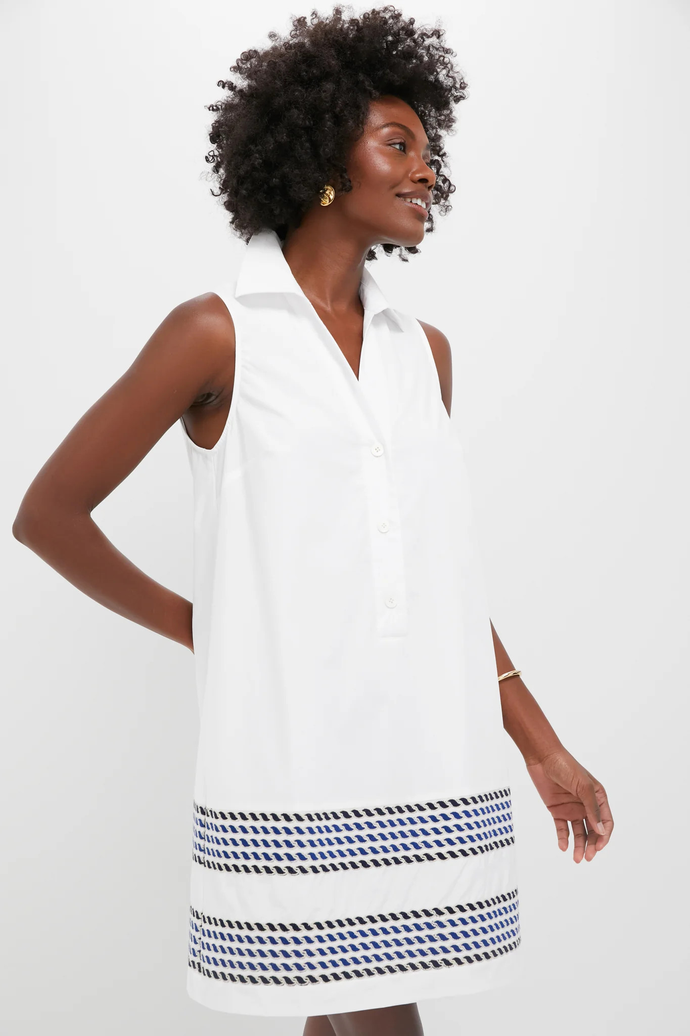 White High Tide Embroidered Stripe Sleeveless Collier Dress | Tuckernuck (US)