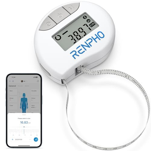RENPHO Body Measuring Tape, Smart Tape Measure for Weight Loss, Bluetooth Fitness Equipment with App, Measuring Waist, Hip, Bust, Arms, Muscle Gain, Retractable, 60in /150cm, White | Amazon (US)