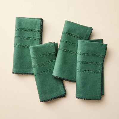 4pc Tonal Trim Cloth Napkins Green - Hearth & Hand™ with Magnolia | Target
