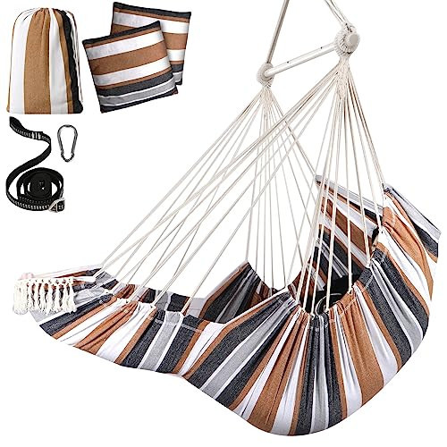 Chihee Hammock Chair Hanging Chair with Foot Rest 2 Cushions Max 500lbs Robust Metal Spreader Bar Collapsible Easy Storage Soft Cotton Swing Chair Strong Strap Iron Carabiner Side Pocket Included | Amazon (US)