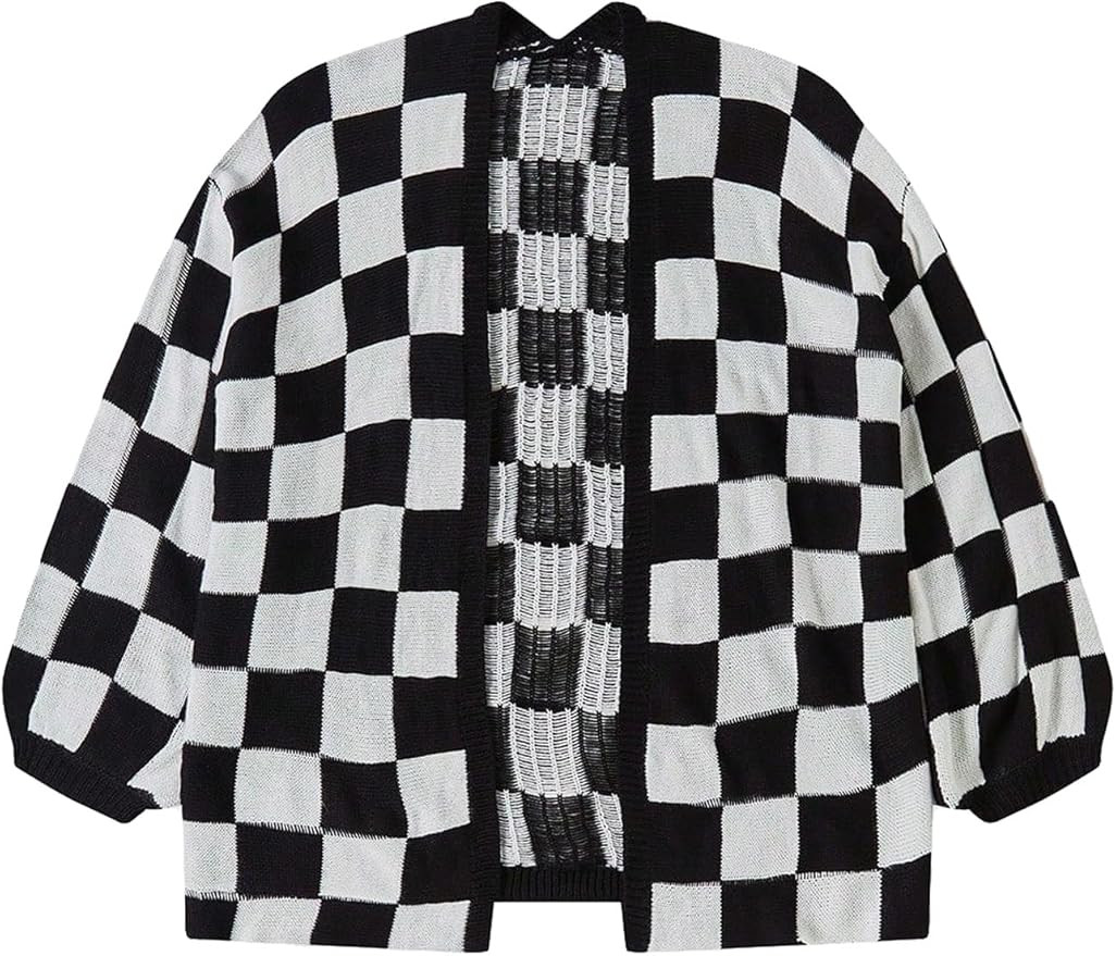 SHENHE Women's Oversized Plaid Outwear Open Front Knit Sweater Long Sleeve Casual Cardigan | Amazon (US)