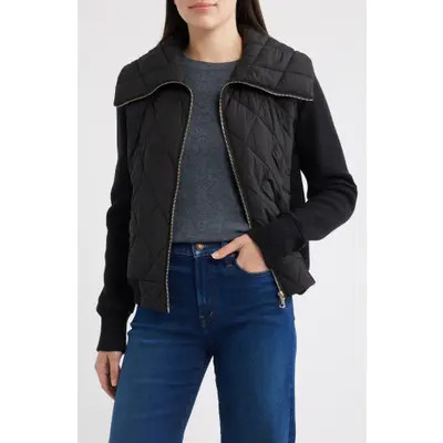 Bernardo Mixed Media Knit & Quilted Jacket in Navy at Nordstrom, Size X-Small | Nordstrom
