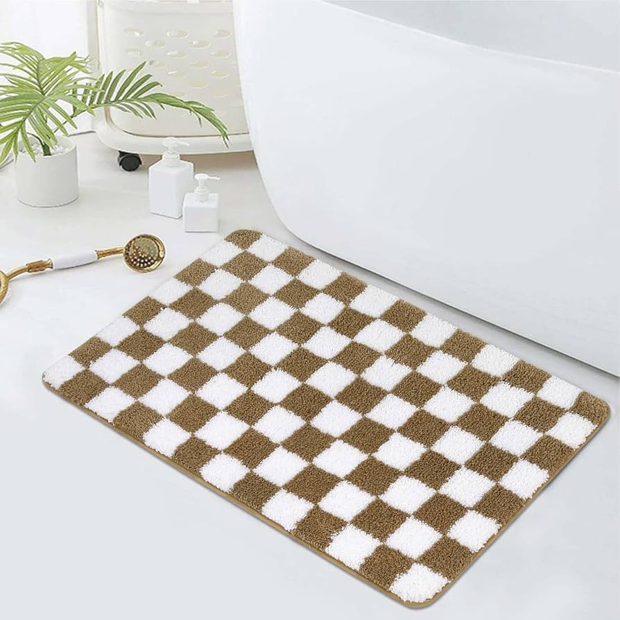 Chaelilife Checkered Bathroom Rugs, Khaki Non Slip Water Absorbent Bath Mat, Luxury Machine Washa... | Amazon (US)