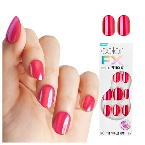 KISS colorFX by imPRESS Press On Nails , ‘Floating’, Solid Red with Pearlescent Finish, Short Oval, IMPROVED adhesive, Includes 30 Fake Nails, Prep Pad, 1 Manicure Stick, 1 Mini Nail File | Amazon (US)