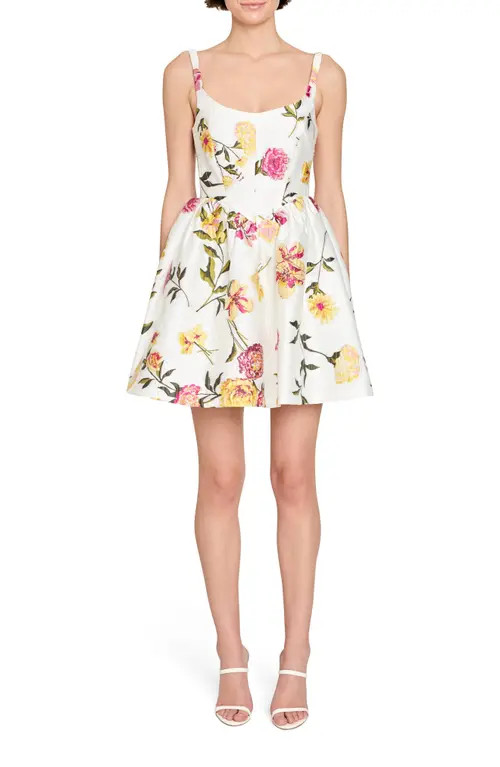 Amanda Uprichard Mabel Floral Print Fit & Flare Minidress in White /Multi at Nordstrom, Size Large | Nordstrom