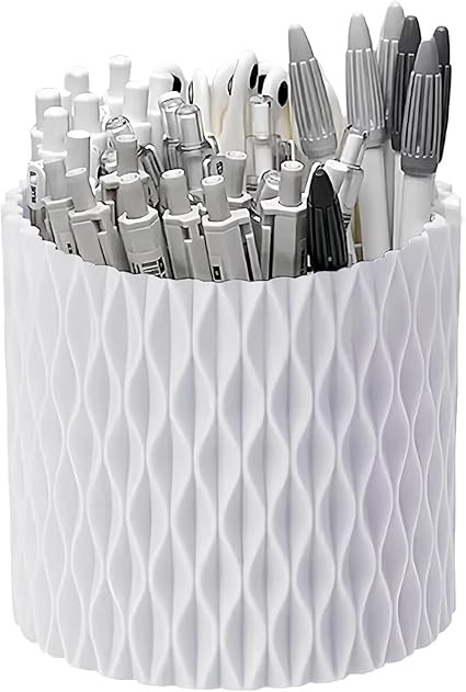 White Pen Holder for Desk 360 Degree Rotating Pencil Holder Large Capacity Makeup Brush Holder Mu... | Amazon (US)