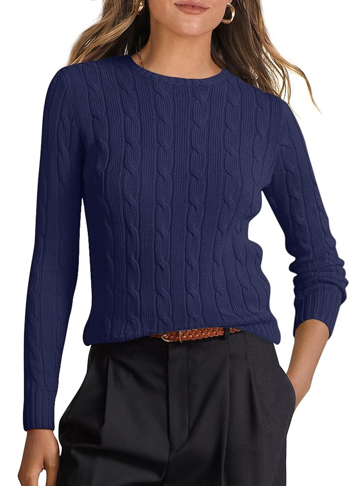 ANRABESS Womens Long Sleeve Cable Knit Sweater Jumper Crewneck Pullover Soft Dressy Casual Tops C... | Amazon (US)