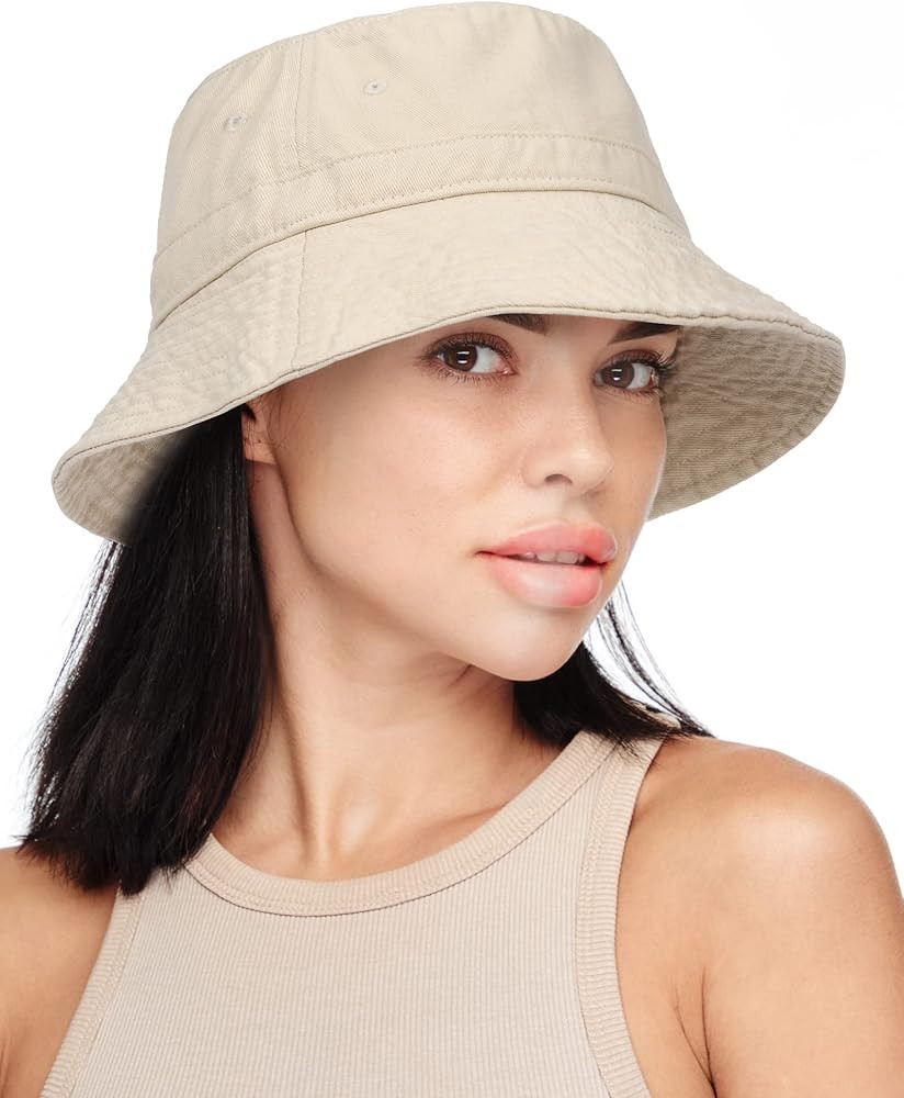 Hatiis Bucket Hats for Women Men Washed Cotton Adjustable Packable Summer Outdoor Sun Hat with Detac | Amazon (US)