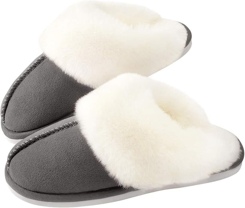 Parlovable Women's Slippers Fuzzy Warm Comfy Faux Fur Slip-on Fluffy Bedroom House Shoes Memory F... | Amazon (US)