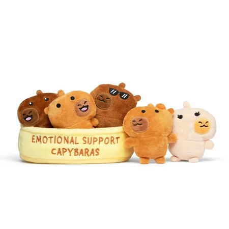 Emotional Support Pals Capybaras, 5 Plush Animal Toys with Carrying Basket, Small gifts for Mom | Walmart (US)