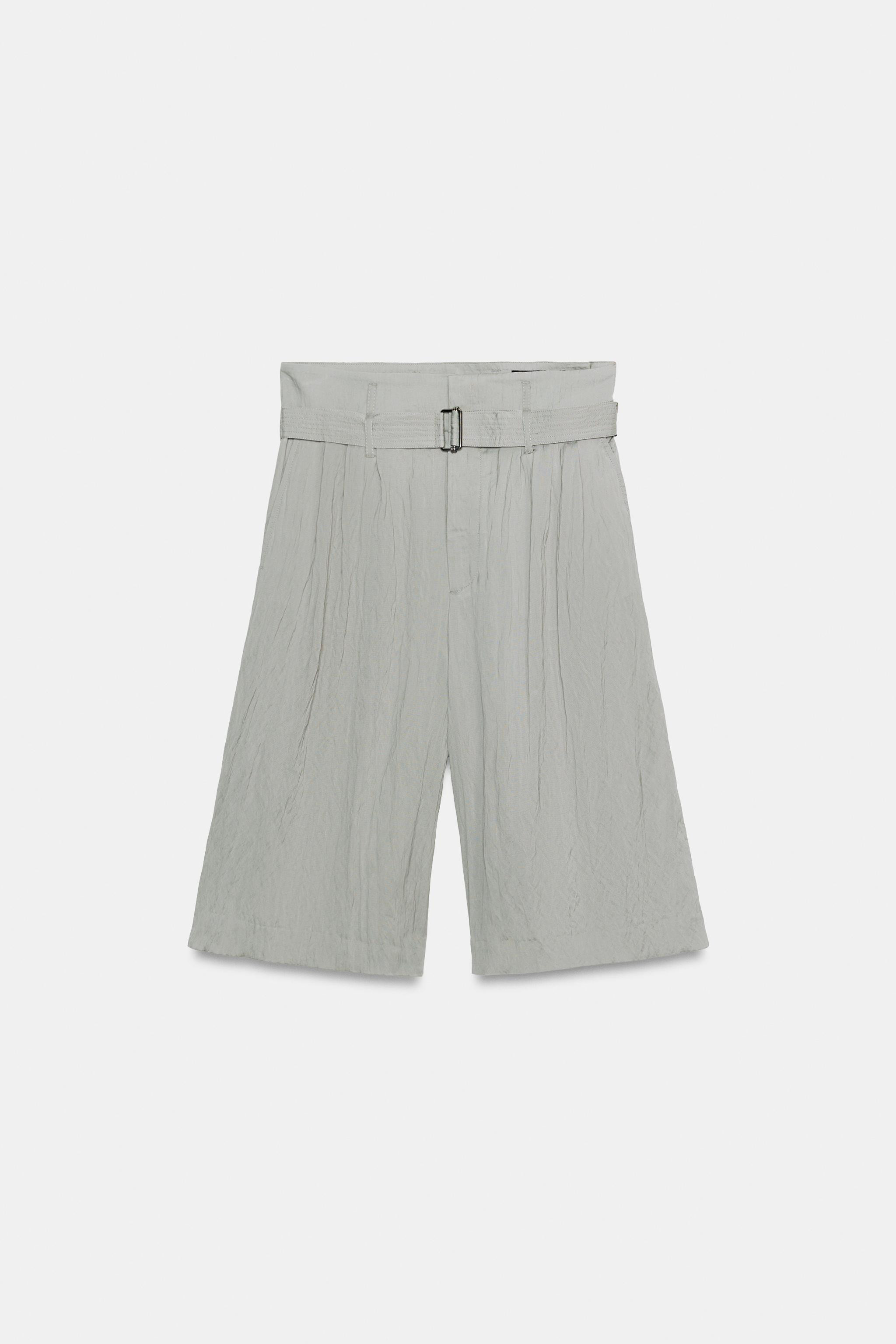 ZW COLLECTION BELTED PLEATED BERMUDA SHORTS | Zara US