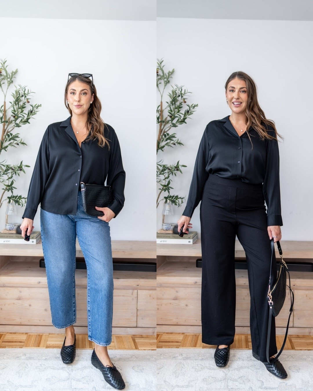 Black blouse outfit, fall workwear, elevated basics, black trousers outfit, straight leg jeans outfit, chic fall style, everyday outfit ideas, work to weekend outfit, monochrome outfit, classic wardrobe staples

One black blouse, two easy fall looks 🖤 Dress it down with denim or go polished with black trousers for an effortless work-to-weekend outfit.

#LTKWorkwear #LTKSeasonal #LTKMidsize