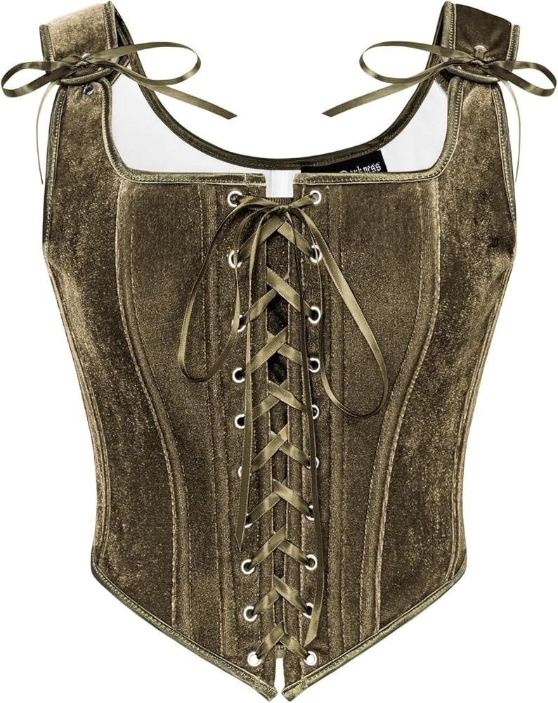 SCARLET DARKNESS Renaissance Corset Tops for Women Pirate Lace Up Overbust Velvet Bustier Bodice | Amazon (US)