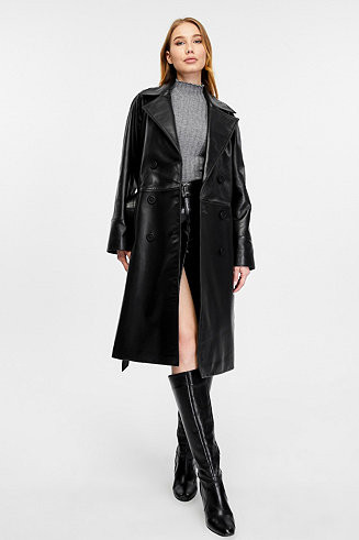 Women's Leather Trench Coat, Black - Macy's | Macy's