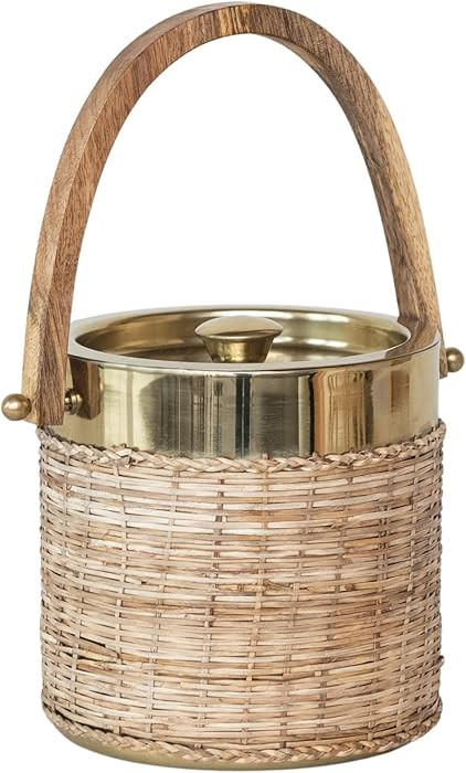 Creative Co-Op 3-Quart Boho-Chic Rattan and Steel Ice Bucket, Gold | Amazon (US)