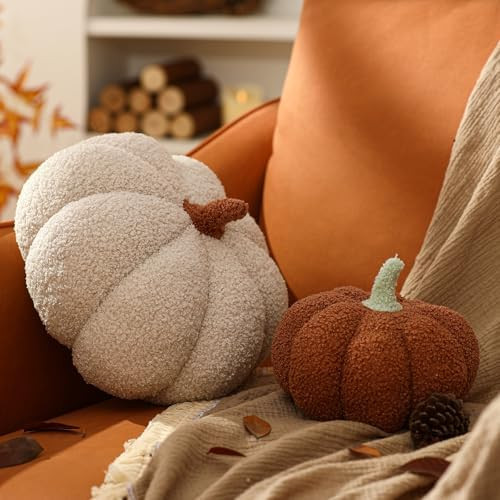 YRXRUS Pumpkin Pillows, Halloween Pumpkin Pillow Set of 2, Off White Brown | Throw Pillows for Fa... | Amazon (US)