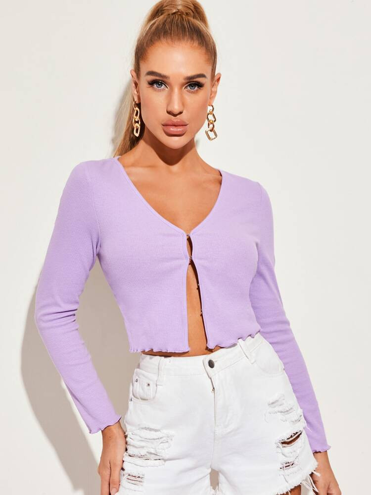 SHEIN Roxo Lilás Guarnição de Alface Simples ocasional Camiseta | SHEIN