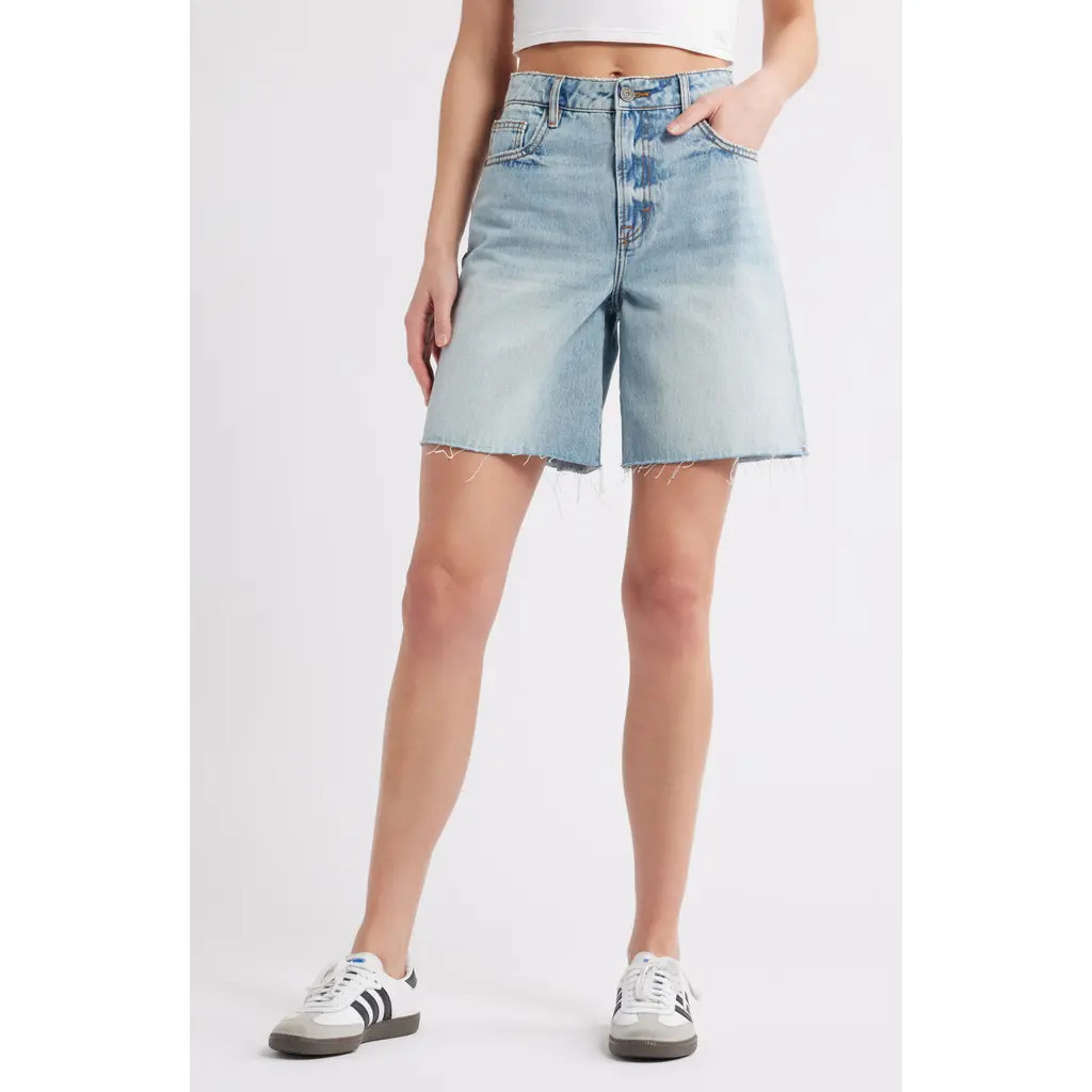 HIDDEN JEANS Raw Hem Denim Bermuda Shorts in Light Wash at Nordstrom, Size Small | Nordstrom