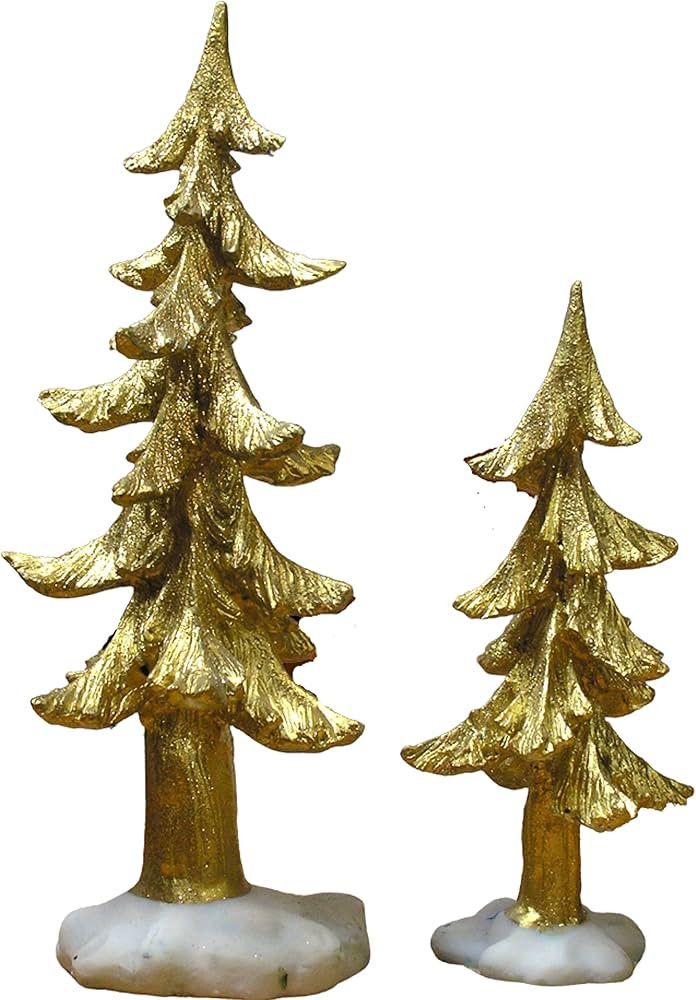 Christmas Village Decorations - Tabletop Gold Trees - Glittered Accents - Decorating Crafting Acc... | Amazon (US)